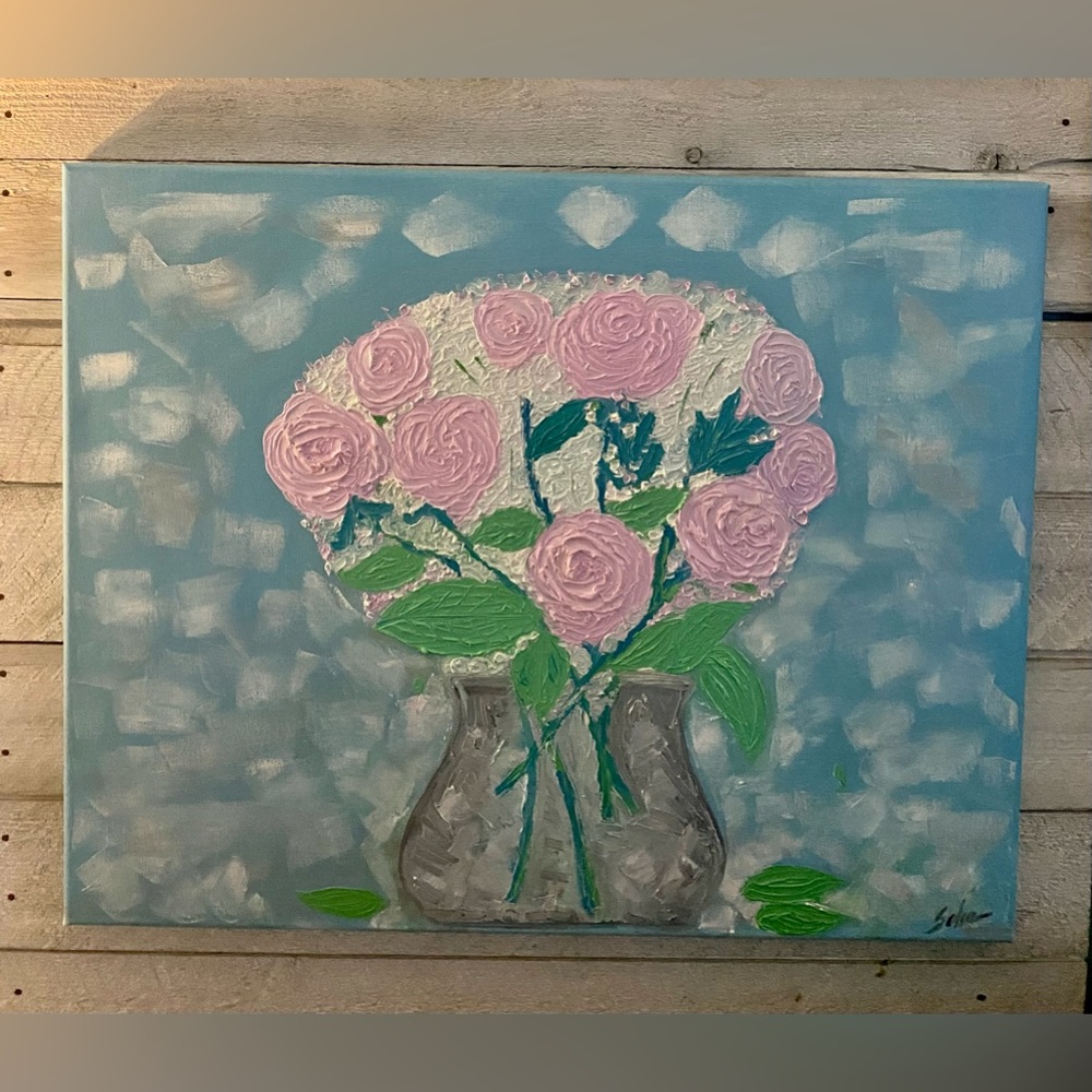 Pink flowers 🌸 oil painting 16x20 beautiful on canvas
